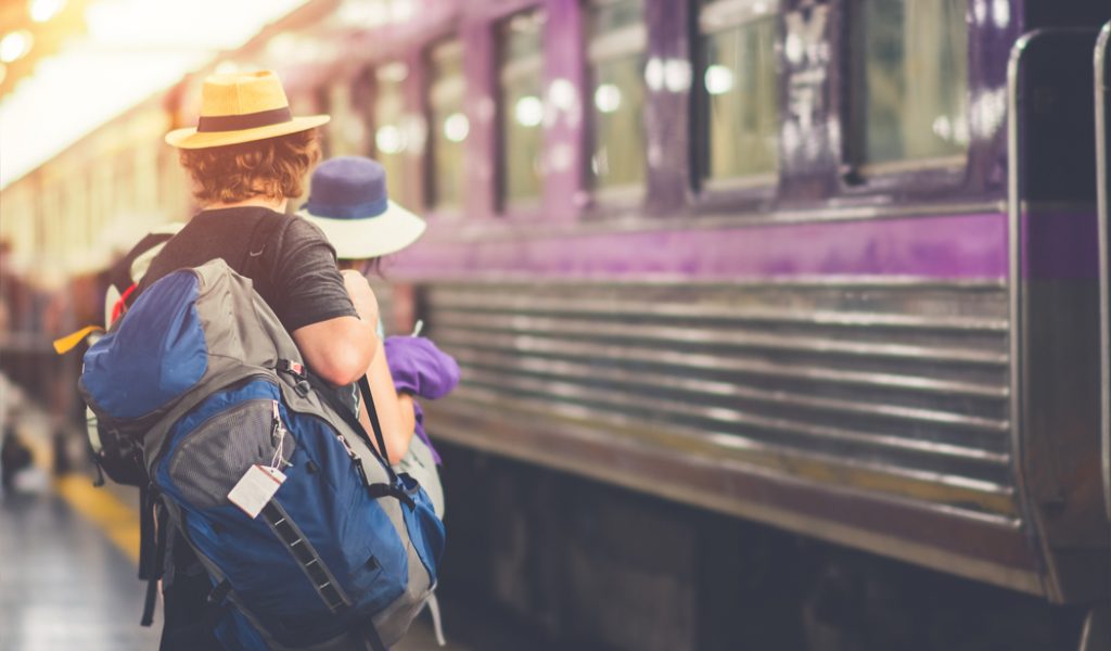 Travelers,Are,Waiting,For,Their,Train.,Outdoor,Adventure,Travel,By